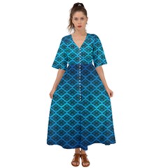 Pattern Texture Geometric Blue Kimono Sleeve Boho Dress