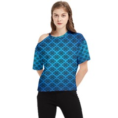 Pattern Texture Geometric Blue One Shoulder Cut Out T-shirt