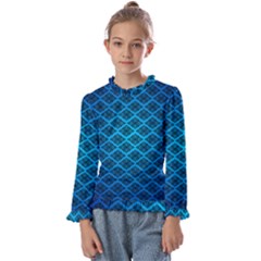 Pattern Texture Geometric Blue Kids  Frill Detail T-shirt