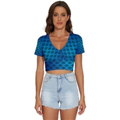 Pattern Texture Geometric Blue V-neck Crop Top by anzea