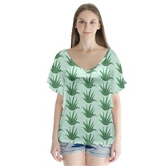 Aloe Plants Pattern Scrapbook V-neck Flutter Sleeve Top