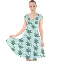 Aloe Plants Pattern Scrapbook Cap Sleeve Front Wrap Midi Dress by anzea