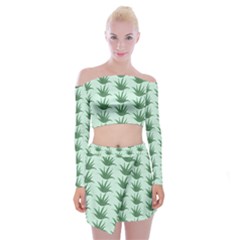 Aloe Plants Pattern Scrapbook Off Shoulder Top With Mini Skirt Set by anzea