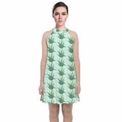 Aloe Plants Pattern Scrapbook Velvet Halter Neckline Dress 