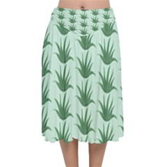 Aloe Plants Pattern Scrapbook Velvet Flared Midi Skirt