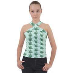 Aloe Plants Pattern Scrapbook Cross Neck Velour Top