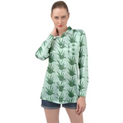 Aloe Plants Pattern Scrapbook Long Sleeve Satin Shirt