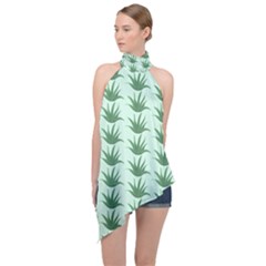 Aloe Plants Pattern Scrapbook Halter Asymmetric Satin Top