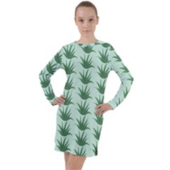 Aloe Plants Pattern Scrapbook Long Sleeve Hoodie Dress