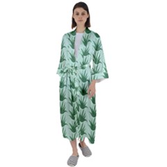 Aloe Plants Pattern Scrapbook Maxi Satin Kimono