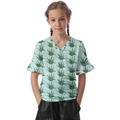 Aloe Plants Pattern Scrapbook Kids  V-neck Horn Sleeve Blouse by anzea