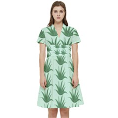 Aloe Plants Pattern Scrapbook Short Sleeve Waist Detail Dress