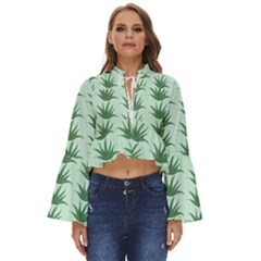 Aloe Plants Pattern Scrapbook Boho Long Bell Sleeve Top