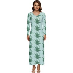 Aloe Plants Pattern Scrapbook Long Sleeve Longline Maxi Dress