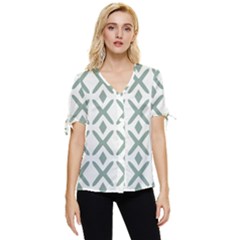 Texture Sign Deaign Bow Sleeve Button Up Top by anzea