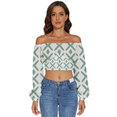 Texture Sign Deaign Long Sleeve Crinkled Weave Crop Top