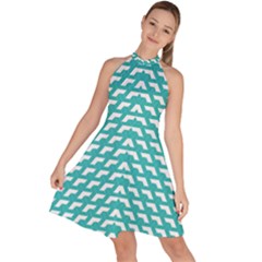 Background Pattern Colored Sleeveless Halter Neck A-line Dress by anzea