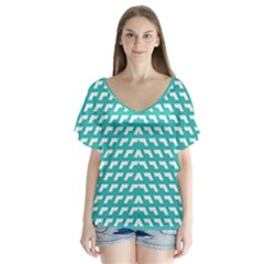 Background Pattern Colored V-neck Flutter Sleeve Top