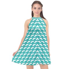 Background Pattern Colored Halter Neckline Chiffon Dress  by anzea