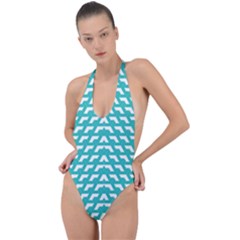 Background Pattern Colored Backless Halter One Piece Swimsuit