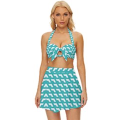 Background Pattern Colored Vintage Style Bikini Top And Skirt Set 