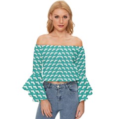 Background Pattern Colored Off Shoulder Flutter Bell Sleeve Top