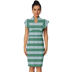 Pattern Triangle Vintage Frill Sleeve V-neck Bodycon Dress by anzea