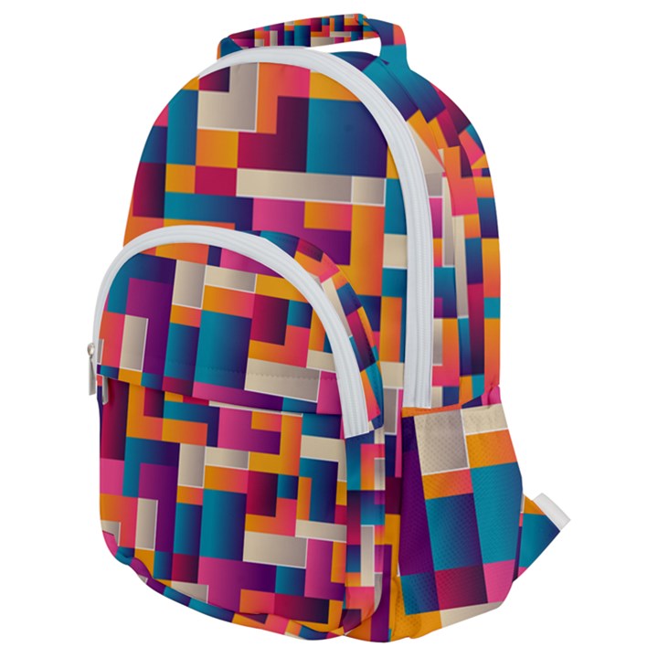 Abstract Geometry Blocks Rounded Multi Pocket Backpack