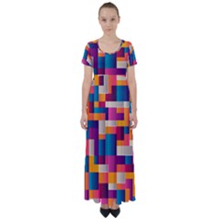 Abstract Geometry Blocks High Waist Short Sleeve Maxi Dress by anzea