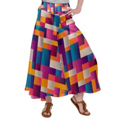 Abstract Geometry Blocks Women s Satin Palazzo Pants