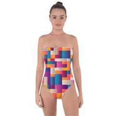 Abstract Geometry Blocks Tie Back One Piece Swimsuit