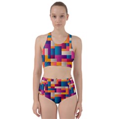 Abstract Geometry Blocks Racer Back Bikini Set