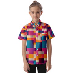 Abstract Geometry Blocks Kids  Short Sleeve Shirt