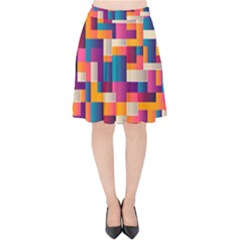 Abstract Geometry Blocks Velvet High Waist Skirt