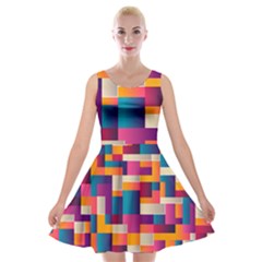 Abstract Geometry Blocks Velvet Skater Dress