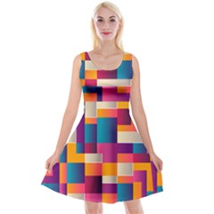 Abstract Geometry Blocks Reversible Velvet Sleeveless Dress