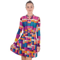 Abstract Geometry Blocks Long Sleeve Panel Dress