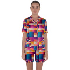 Abstract Geometry Blocks Satin Short Sleeve Pajamas Set by anzea