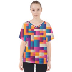 Abstract Geometry Blocks V-neck Dolman Drape Top