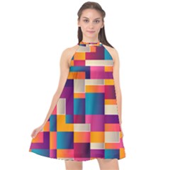 Abstract Geometry Blocks Halter Neckline Chiffon Dress  by anzea