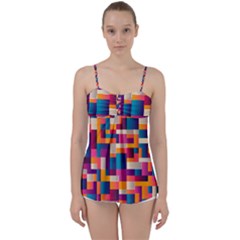 Abstract Geometry Blocks Babydoll Tankini Top by anzea