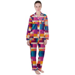 Abstract Geometry Blocks Women s Long Sleeve Satin Pajamas Set	 by anzea