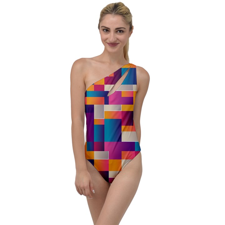 Abstract Geometry Blocks To One Side Swimsuit