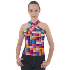 Abstract Geometry Blocks Cross Neck Velour Top