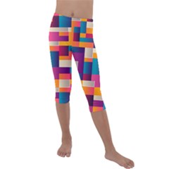 Abstract Geometry Blocks Kids  Lightweight Velour Capri Leggings 