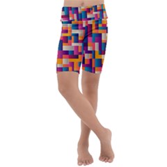 Abstract Geometry Blocks Kids  Lightweight Velour Cropped Yoga Leggings by anzea