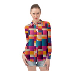 Abstract Geometry Blocks Long Sleeve Chiffon Shirt