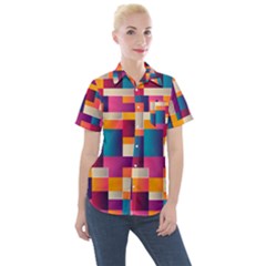 Abstract Geometry Blocks Women s Short Sleeve Pocket Shirt