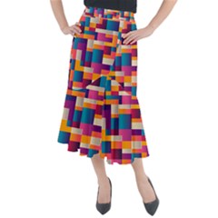 Abstract Geometry Blocks Midi Mermaid Skirt