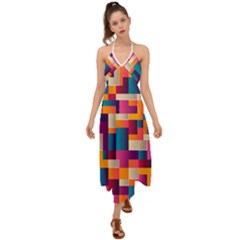 Abstract Geometry Blocks Halter Tie Back Dress 